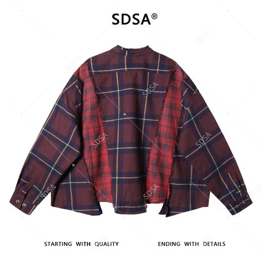 SDSA秋冬新款痞帅男装嘻哈宽松撞色拼接格纹圆领长袖衬衫百搭衬衣 商品图4