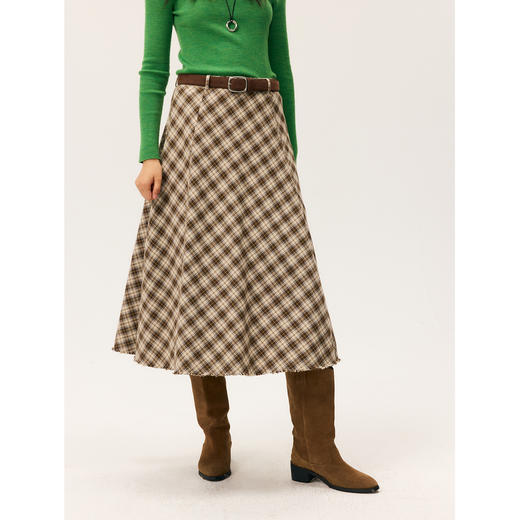 HeyDress斜裁毛边格纹A摆半裙 商品图0