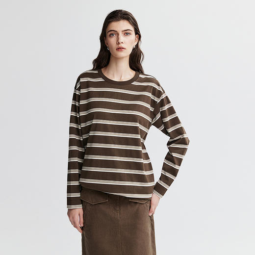 棉仓366601041-松川棉撞色粗条纹长T恤 商品图0
