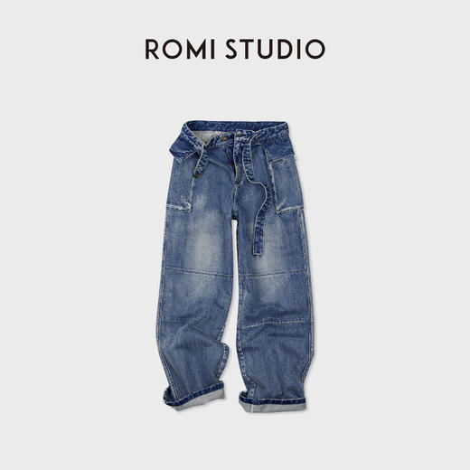 ROMI STUDIO“复古时髦”全棉松软浆染调节腰带宽牛仔裤 RWCAXU6128【送腰带】 商品图2