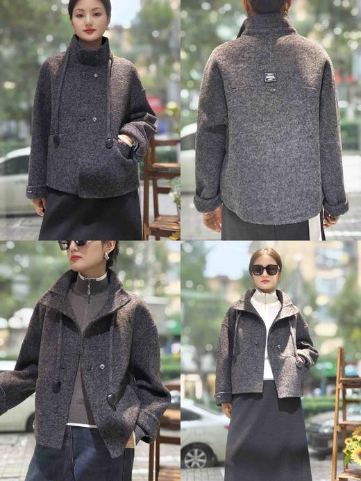 581311立领系绳羊绒短款大衣 商品图0