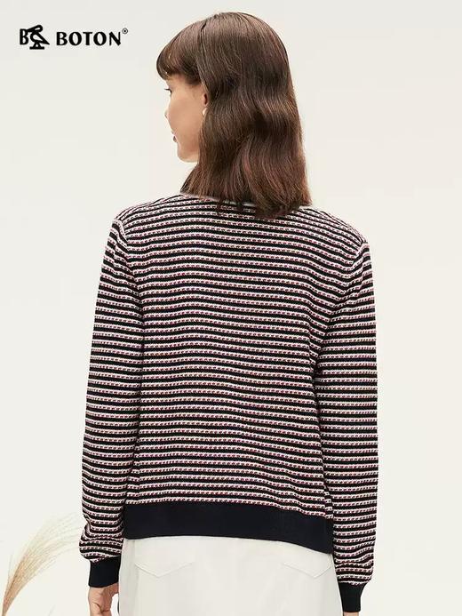 波顿女士春秋冬清甜减龄软糯保暖合身款撞色条纹毛衣开衫LU109324 商品图1