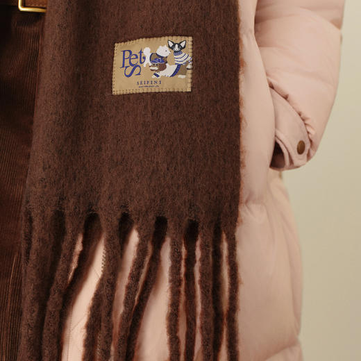 【严选】诗凡黎褐色氛围感双面围巾2025冬新款绵羊毛混纺保暖披肩百搭围脖7G93BW0121 商品图2