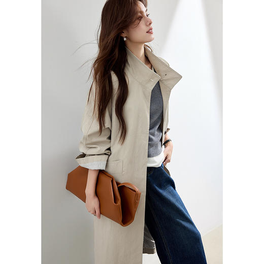 VICTORIA&VERA秋季【无皱随行】不易皱长款宽松风衣条纹袖口设计通勤气质外套 商品图10