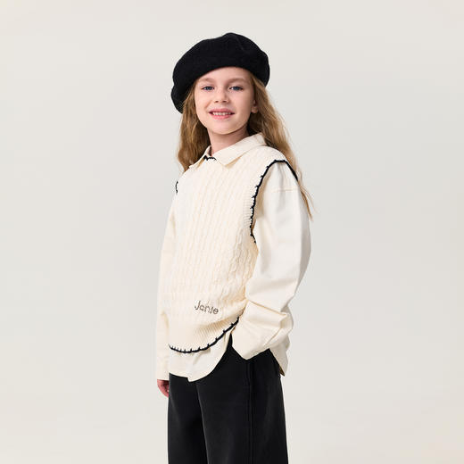 马克珍妮男女童撞色边绵羊毛针织马甲2025年秋冬新款551875 商品图2