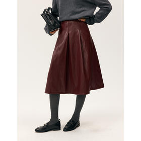 HeyDressA摆叠褶皮革半裙