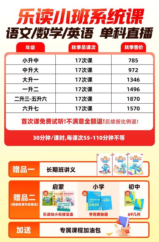 乐读小班系统课  语文 数学 英语  单科 双科 三科选择 商品图2