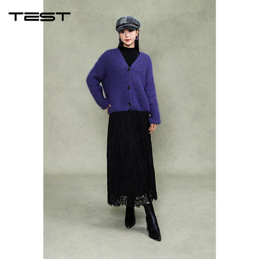 冬上新时尚复古V领纽扣慵懒高级感穿搭开衫2254100 商品图1