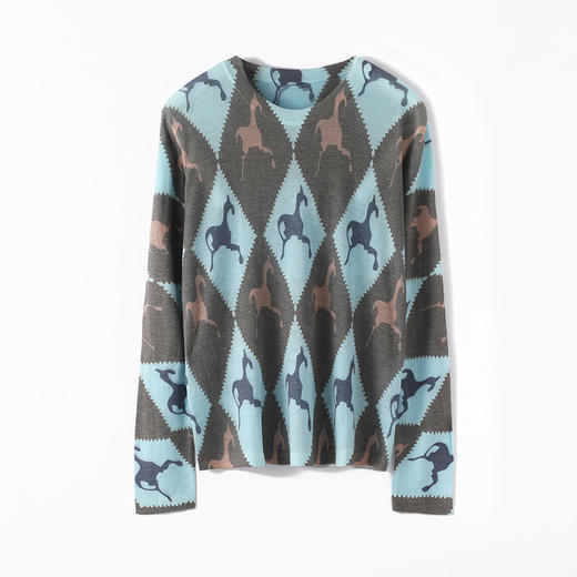 丁摩【120支水溶】精纺超细水溶羊毛水墨画圆领亲肤薄款针织打底衫AL2507 商品图2