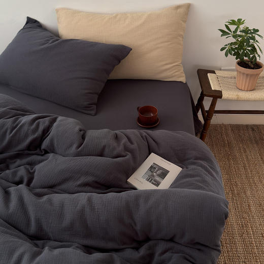 【纯色款/混色款皱皱纱四件套】全棉色织提花四件套A类双拼提花床品文艺北欧双人新 商品图7