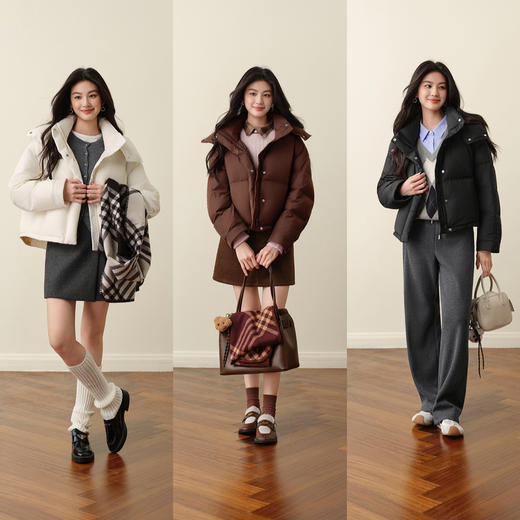 【严选】诗凡黎韩版保暖面包服多色轻型醋纤外套2025冬新款短款连帽羽绒服7G9380141 商品图1