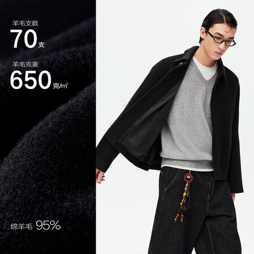 NPC潮牌绵羊毛翻领廓形毛呢夹克男轻奢短款毛呢大衣NP59WC05 商品图4