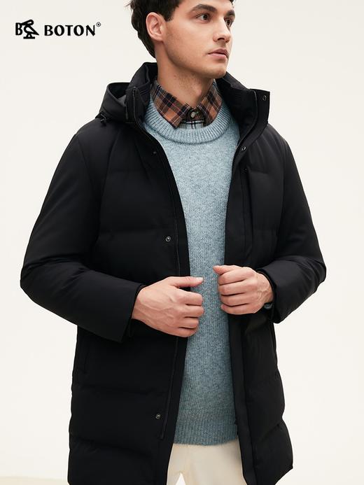 波顿男士秋冬利落保暖合身甩帽白鸭绒中长款羽绒服 MC829524 商品图1