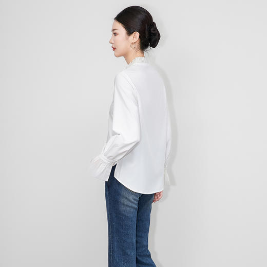 「高货wl」全新升级【铂金会员220/天猫299/差价79】(00805)洛诗琳法式喇叭袖花边白色衬衫2025秋季气质通勤立领上衣 商品图1