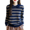 丁摩100%纯羊毛新款女式宽松Polo领条纹短款打底针织衫毛衣ALM2-277 商品缩略图4