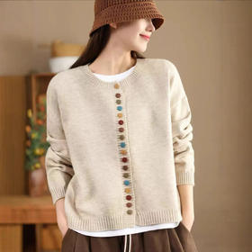 雀说文艺长袖毛衣外套女保暖圆领上衣AL7725