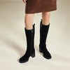 千百度厚底粗高跟弹力袜靴女加绒保暖骑士靴高筒长靴A25587798 商品缩略图2