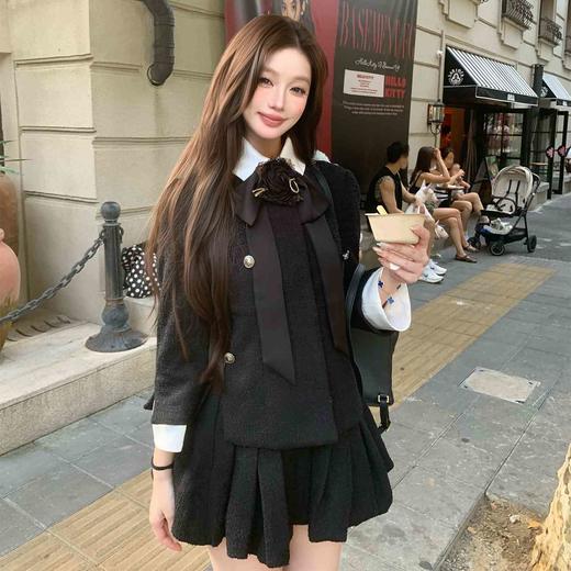 LIN BOUTIQUE 秀场款金丝椰蓉粗花呢编制撞色领短外套+半裙套装 商品图0