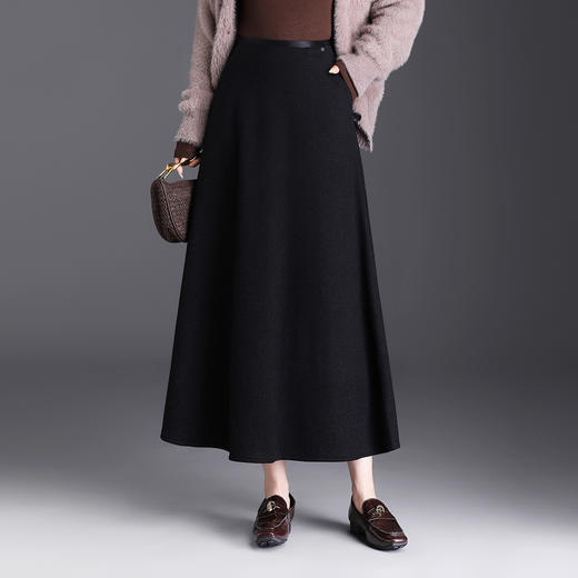 QYM M273-Y羊毛A字长裙时尚毛呢半身裙百褶高腰毛呢裙 商品图1