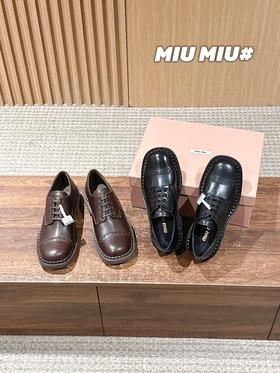 缪缪 新款系带深口单鞋高版本秋季新款英伦真皮平底圆通粗跟百搭德比鞋（DBG）