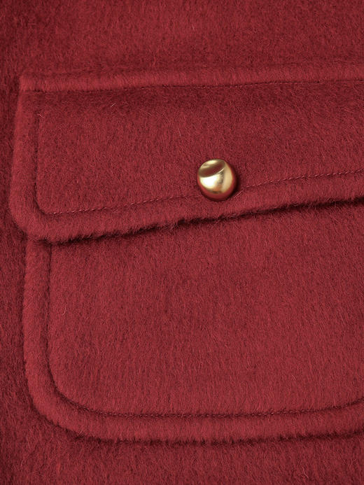 酒红色圆领多口袋金属扣短款毛呢外套 秋冬复古小香风显瘦长袖上衣 商品图3