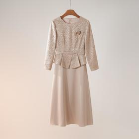 西子/金灿夫人喜妈妈礼服重工提花假两件连衣裙/CQHY043