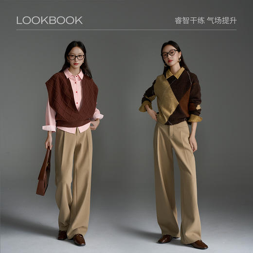 OLrain欧芮儿秋季2025新款横开袋阔腿休闲裤通勤高腰显瘦直筒西裤 商品图2