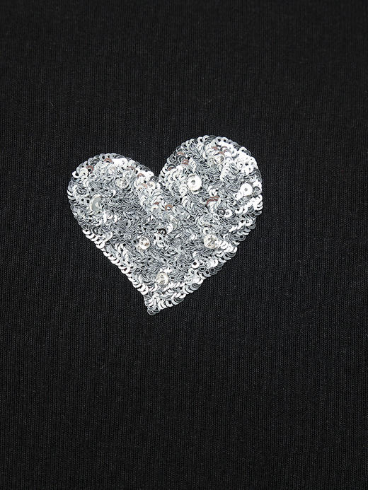 黑色爱心亮片上衣 + 灰色蕾丝花纹半裙套装 秋冬甜酷风长袖假两件套连衣裙 商品图2
