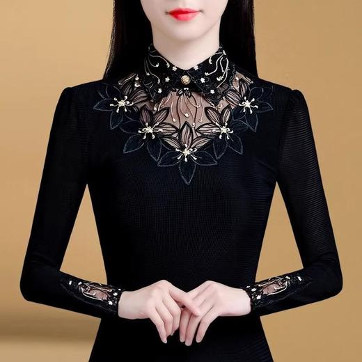 KQL 405H5375蕾丝打底衫网纱加绒加厚时髦洋气保暖上衣 商品图1