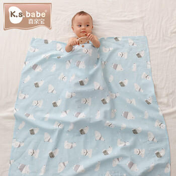 喜亲宝新生儿包巾夏季宝宝产房薄纱布包单喂奶巾90*90cm纱布蓝色（薄） 商品图7