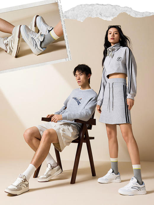 安踏街顽LT3男板鞋潮流舒适百搭时尚撞色板鞋经典休闲鞋112538051 白/数字雾灰/草白灰/碧城蓝-5 商品图7