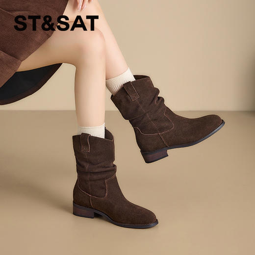 【绒里可选】星期六复古美拉德粗跟V扣堆堆靴SSD4116ECX 商品图8