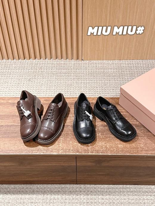 缪缪 新款系带深口单鞋高版本秋季新款英伦真皮平底圆通粗跟百搭德比鞋（DBG） 商品图1