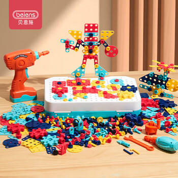 贝恩施儿童玩具男孩动手组装拆拼装电钻工具箱拧螺丝拼搭工具台 商品图0