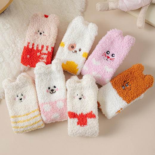 【YW】无忧购19元2双，29元5双可爱小猫小狗地板袜立体袜刺绣珊瑚绒袜子（现货发) 商品图4