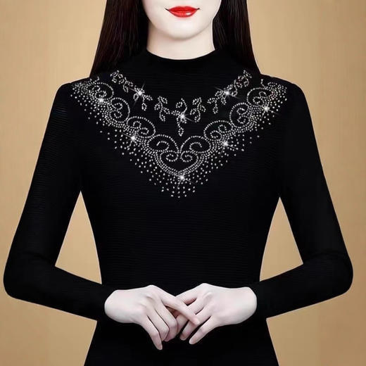 KQL A39N5505洋气百搭蕾丝衫镶钻减龄妈妈打底衫 商品图1