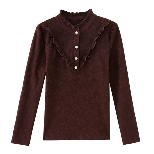 KQL 765G315加绒加厚三色半高领荷叶边打底衫妈妈装t恤 商品图4