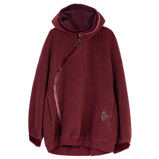 牧衣游原创 老虎与花手工刺绣卫衣舒适保暖厚实红色百搭上衣 萃里 商品图4