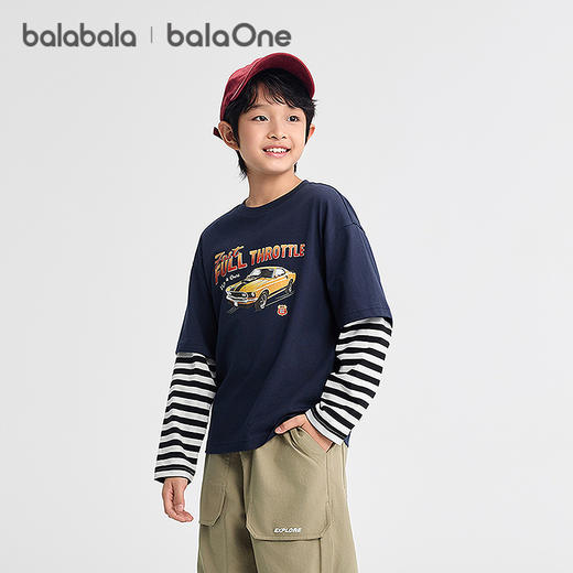 巴拉巴拉balaOne儿童长袖t恤男童女童2025秋季新款假两件纯棉上衣 商品图2