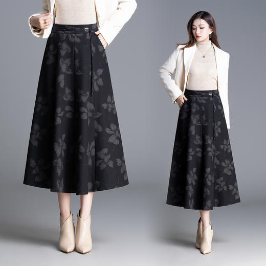 QYM M260-Y印花毛呢大摆裙半身裙厚款A字裙 商品图3