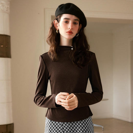OLrain欧芮儿2025新款女冬季钉珠高领法式针织套头打底衫长袖T恤 商品图0