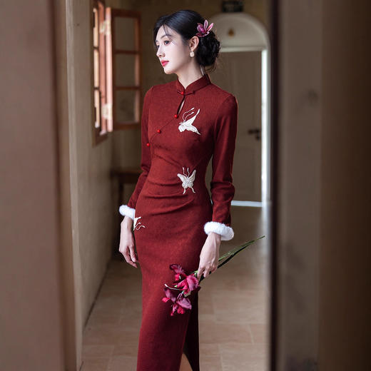 时尚改良新中式年轻少女款，日常可穿长袖超柔旗袍SYK396128 商品图2