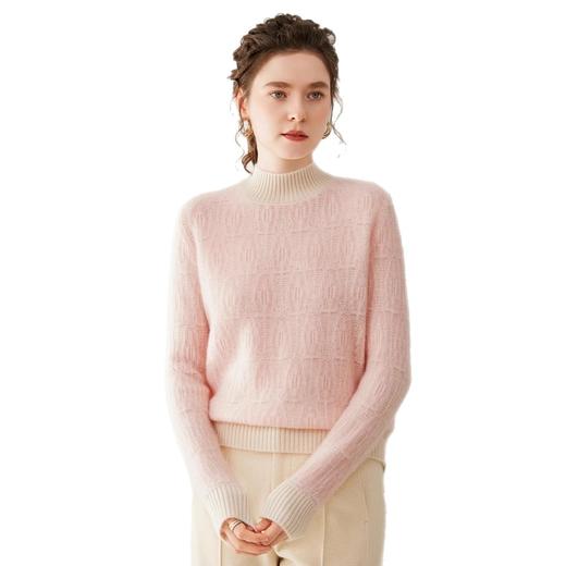 「自」全新升级【铂金会员514/天猫699/差价185】(04142)洛诗琳气质拼色提花羊绒衫2025秋冬半高领加厚套头针织毛衣 商品图4