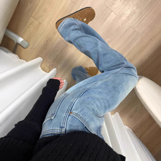 冬季新款加绒加厚直筒牛仔裤女大码胖mm高腰宽松显瘦窄版阔腿裤女 商品图1