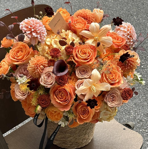 《秋意浓🍁🌰🍂》奶油桃子欢乐颂玫瑰郁金香秋葵花篮 商品图3