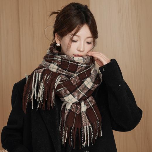 67-180CM【自然垂坠保暖好❗️亲肤柔软厚实】2025韩版新款编织田字格围巾仿羊绒流苏披肩秋冬高级感加厚围脖。hb 商品图0