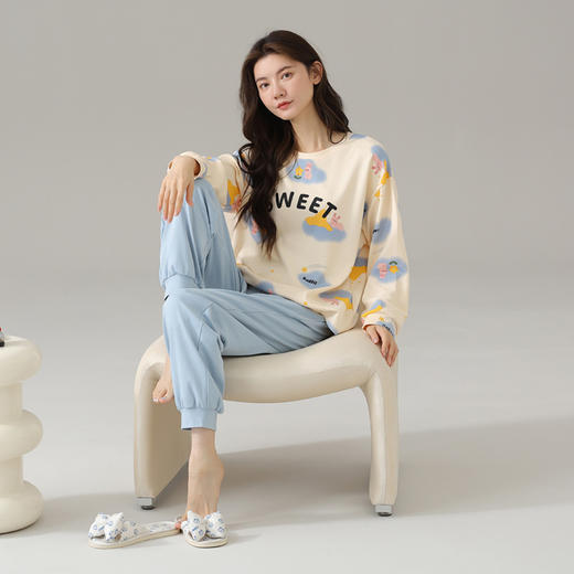 【全棉长袖家居服睡衣】可外穿秋季纯棉睡衣  ins长袖圆领甜美休闲家居服套装 商品图4