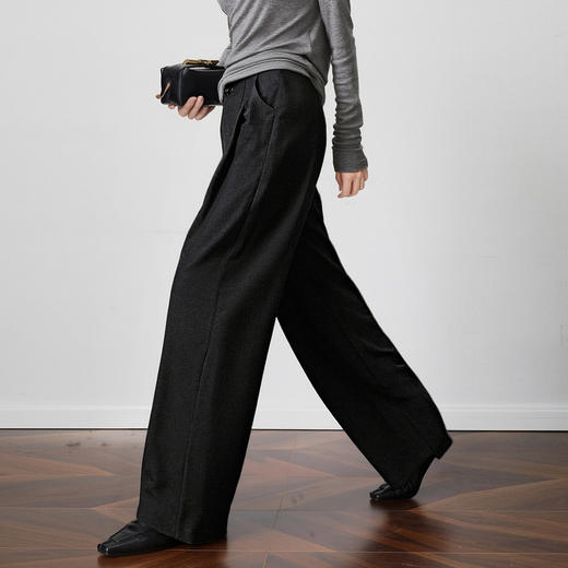 OLrain欧芮儿2025新款女秋季灰色阔腿西裤高腰显瘦拖地休闲长裤子 商品图2