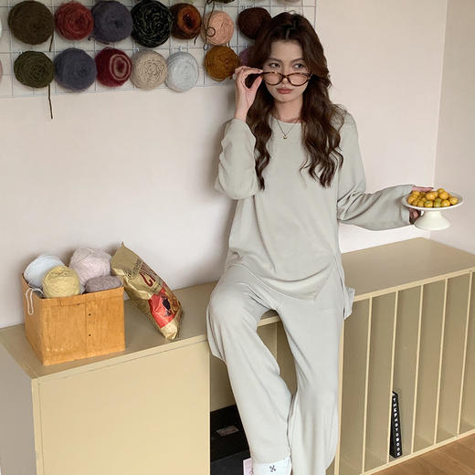 森岛秋冬海藻纤维加厚睡衣 防螨润肤纯色保暖家居服 商品图2