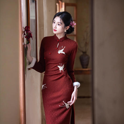 时尚改良新中式年轻少女款，日常可穿长袖超柔旗袍SYK396128 商品图1